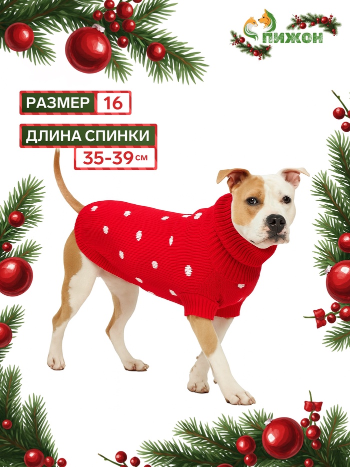 Свитер для животных «Горошек», размер 16 (ДС 35-39, ОГ 38-50, ОШ 24-28 см), красный