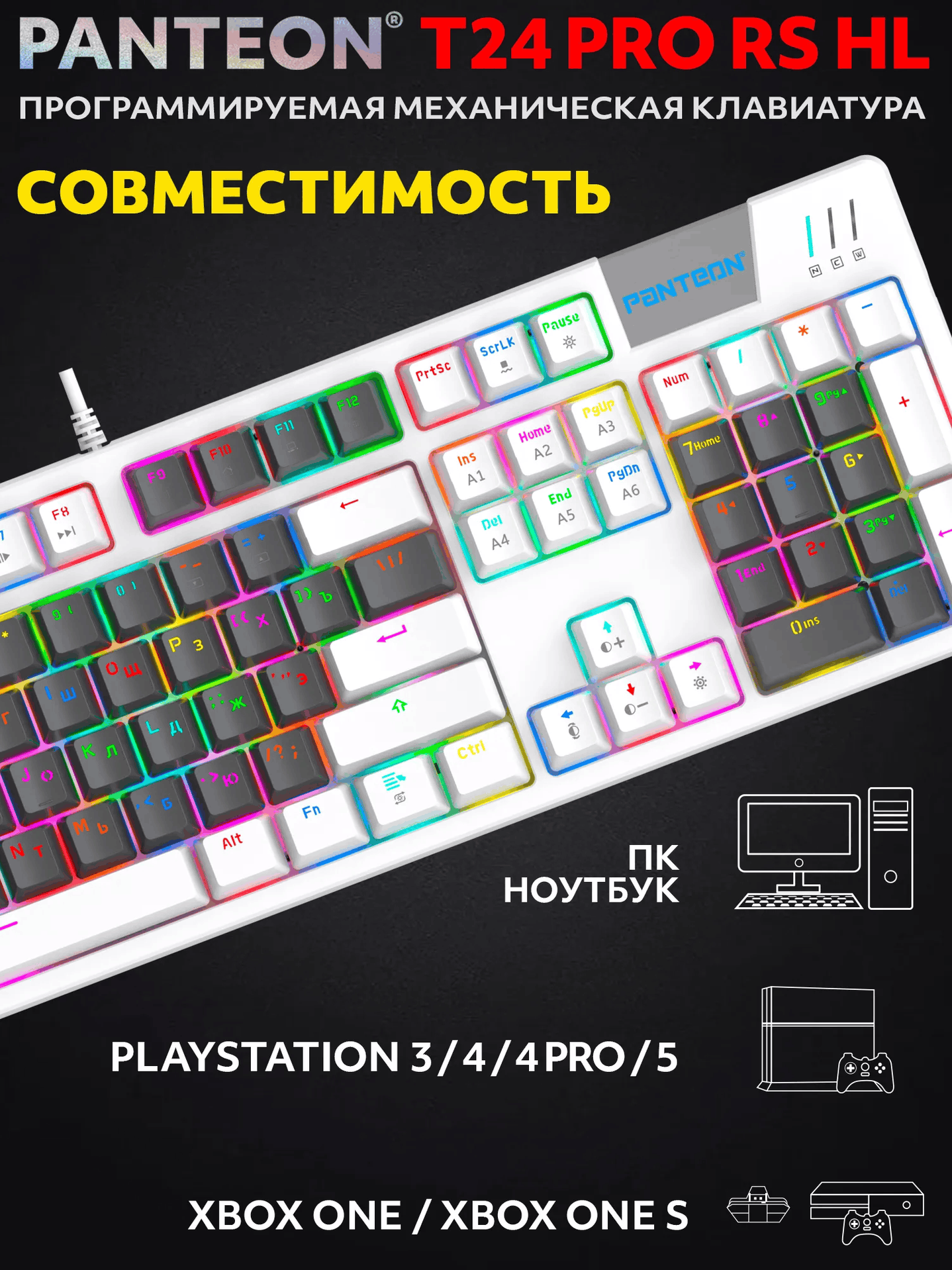 Механическая Игровая Программируемая Клавиатура PANTEON T24 PRO RS HL White-Dark Grey-White (222)