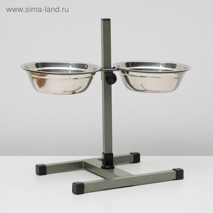 Подставка с мисками, 2×1 л, высота 40 см, разборная, зелёная
