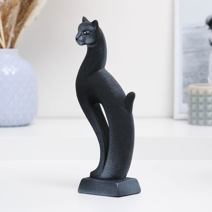 Фигура керамика «Кошка Рысь», чёрная с серебром, 7×5×21 см