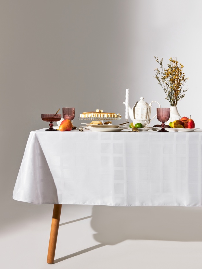 Скатерть «Этель» Geometry, овал, 150×220 ±3 см, белая, пл. 192 г/м², хлопок с ВГМО