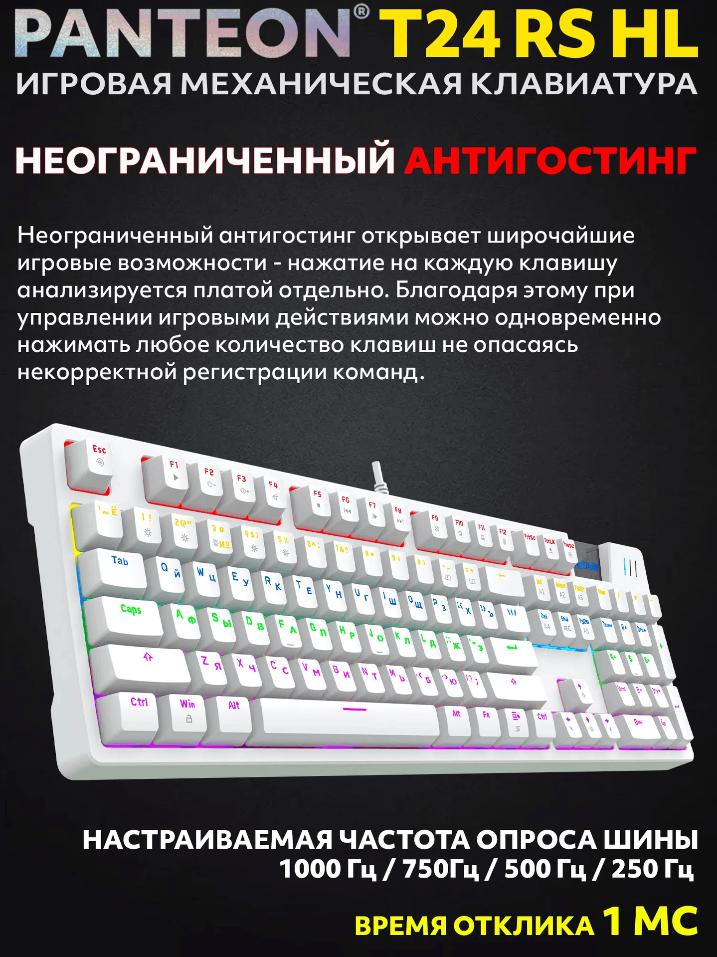 Механическая Клавиатура игровая проводная PANTEON T24 RS HL White (234)