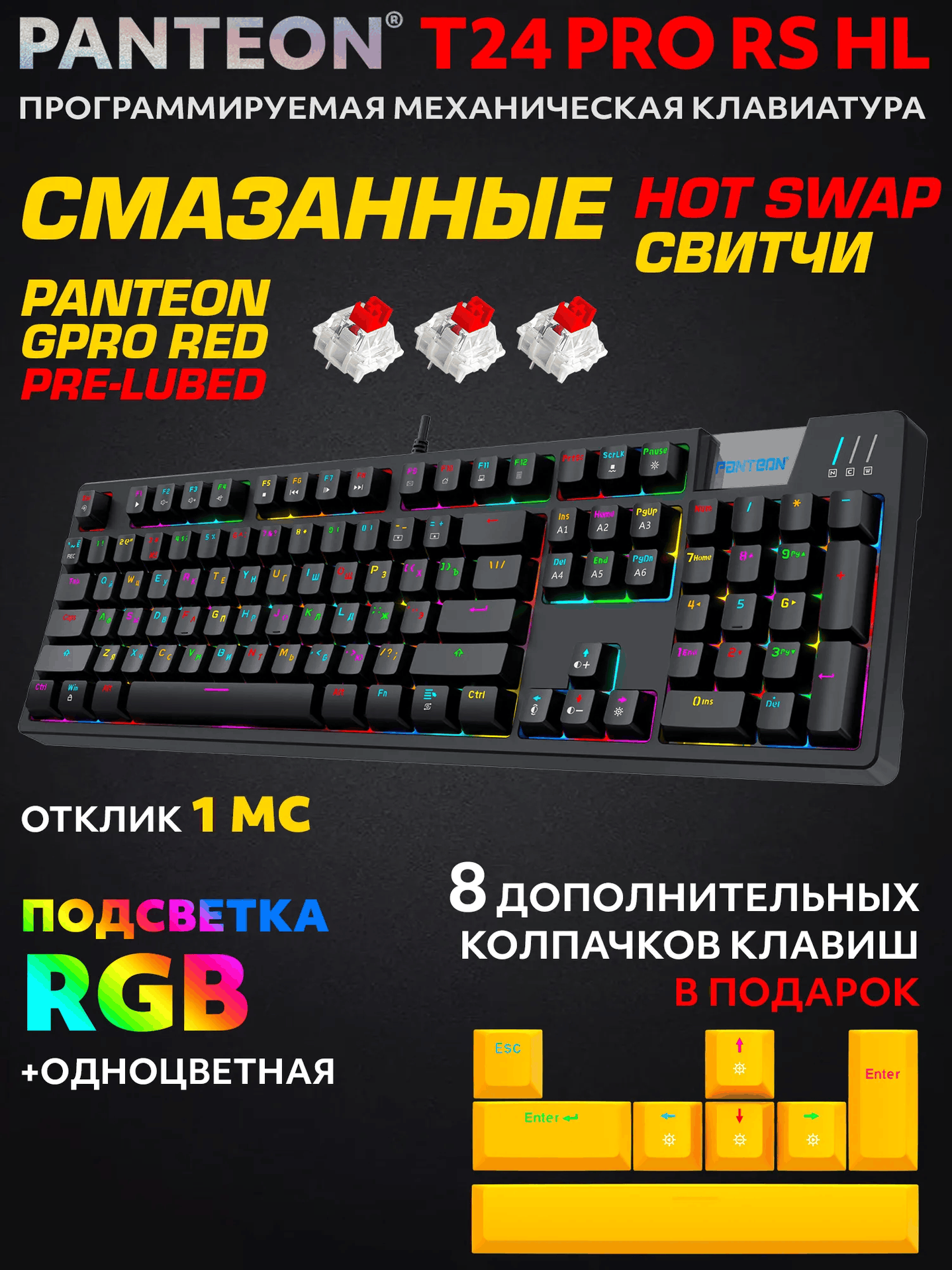 Механическая Программируемая Клавиатура PANTEON T24 PRO RS HL Black-Dark Grey (231)