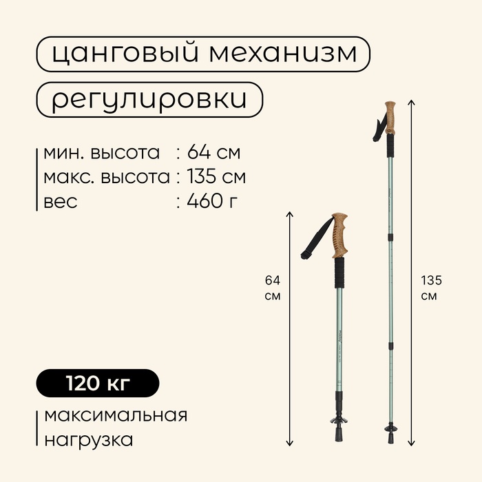 Палка трекинговая maclay Alu 500, телескопическая, 1 шт.