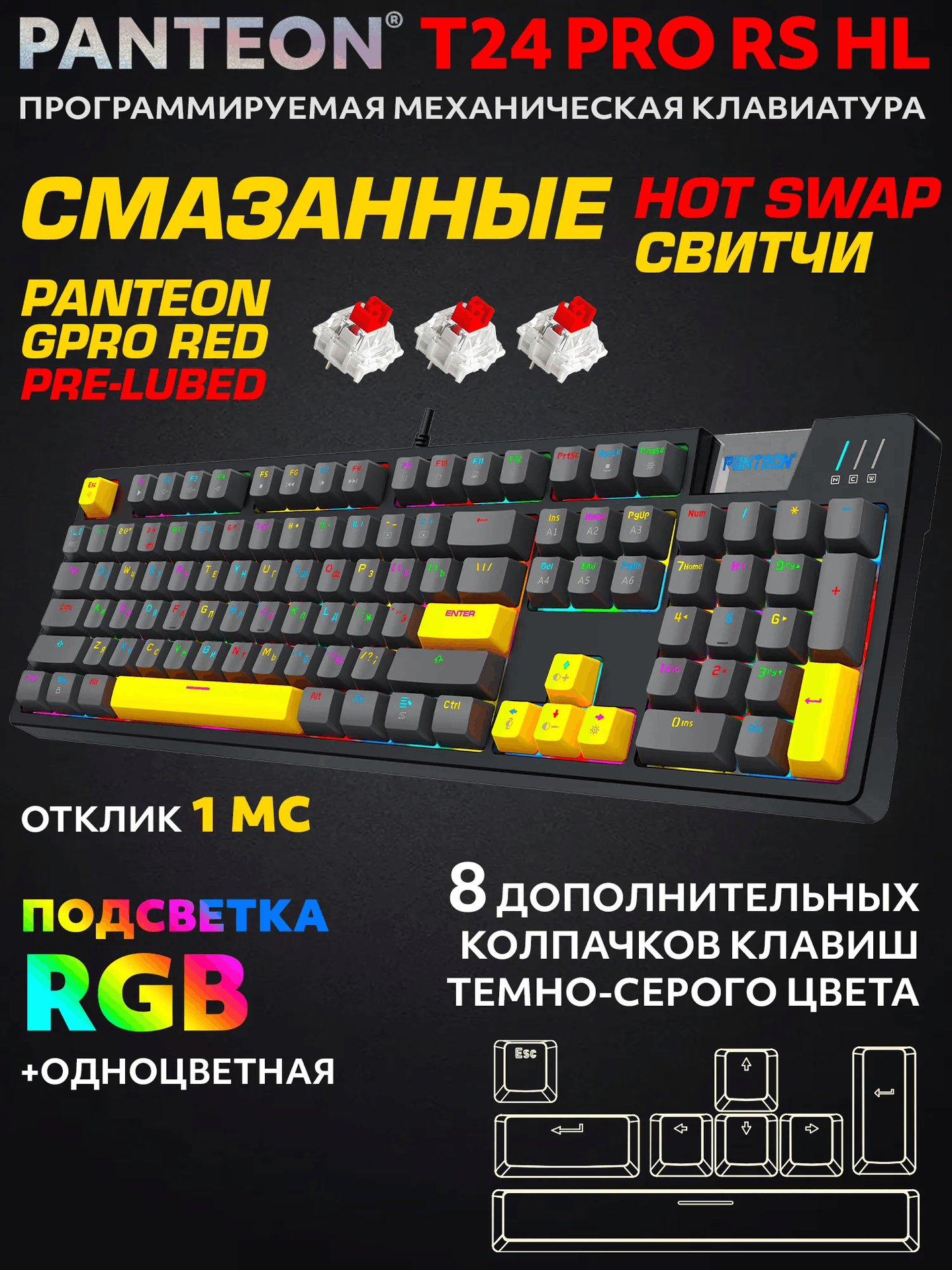 Механическая Программируемая Клавиатура PANTEON T24 PRO RS HL Black-Dark Grey (231)