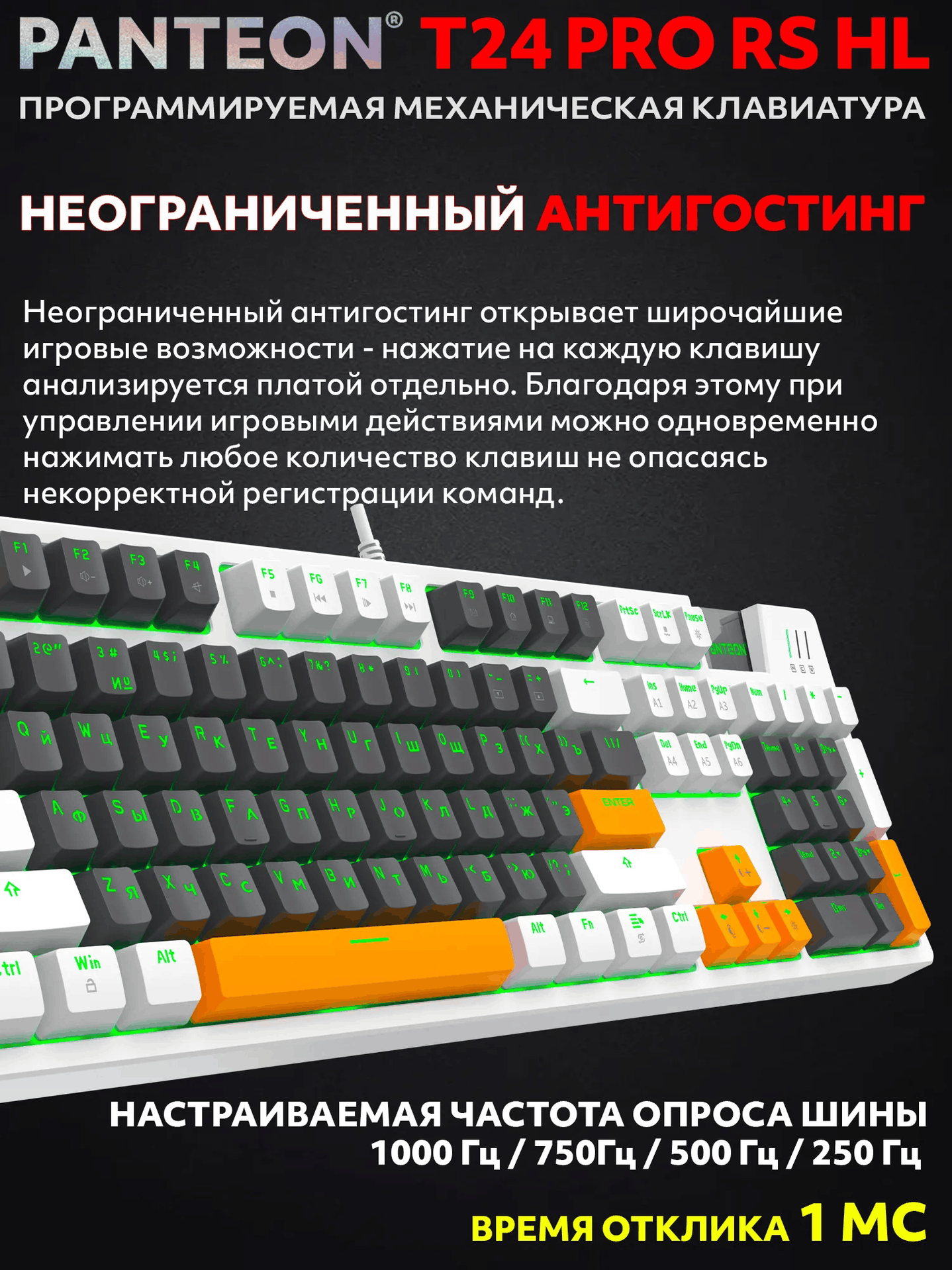 Механическая Игровая Программируемая Клавиатура PANTEON T24 PRO RS HL White-Dark Grey-White (222)