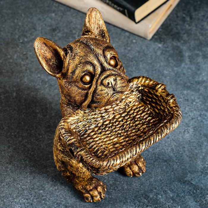 Подставка для мелочей «Собака с корзинкой», полистоун под бронзу, 24×15×17 см