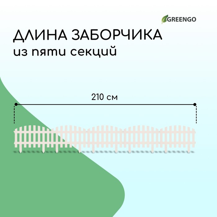 Ограждение декоративное, 35×210 см, 5 секций, пластик, белое, RENESSANS, Greengo