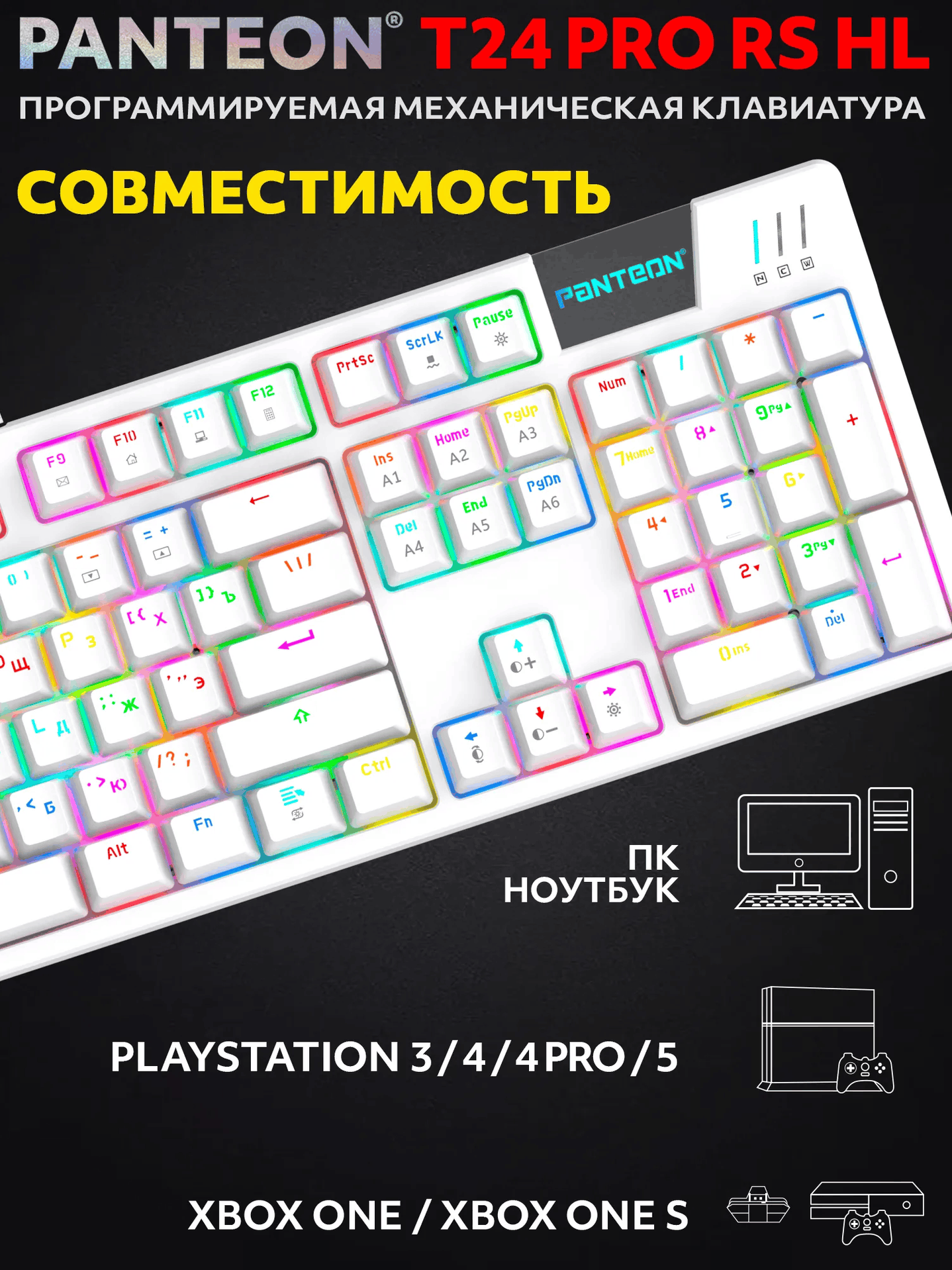 Механическая проводная Клавиатура для компьютера PANTEON T24 PRO RS HL White (228)