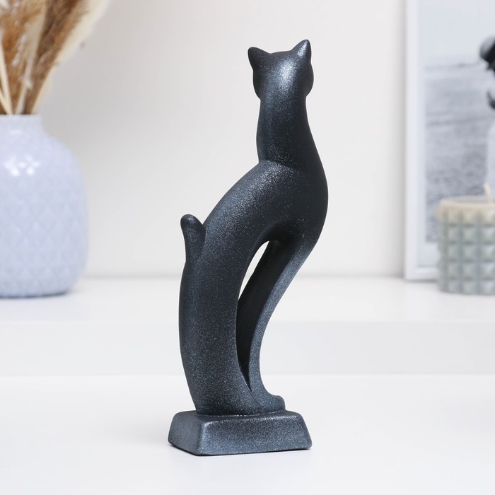 Фигура керамика «Кошка Рысь», чёрная с серебром, 7×5×21 см