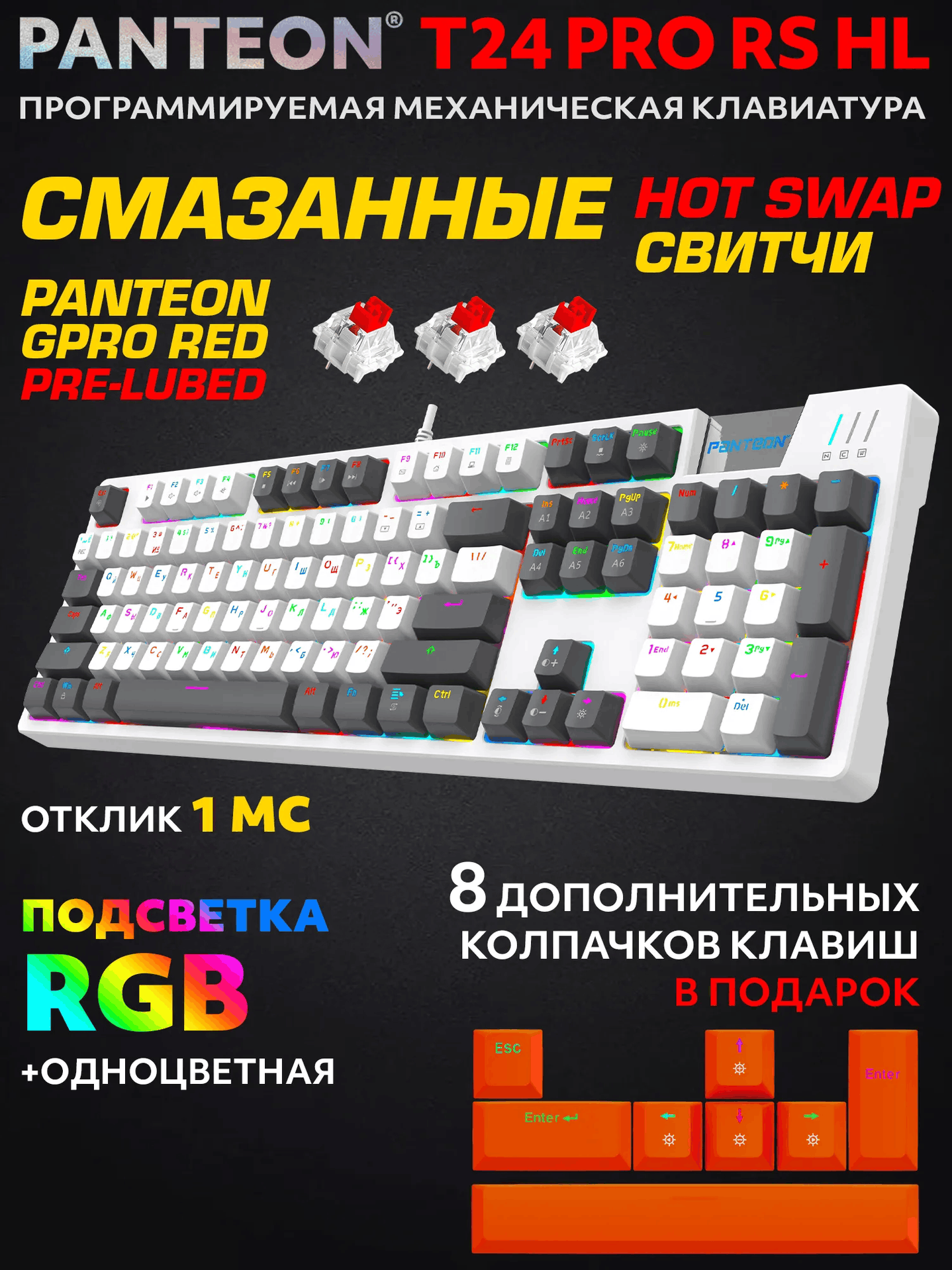 Механическая Программируемая Клавиатура PANTEON T24 PRO RS HL White-White-Dark Grey (220)